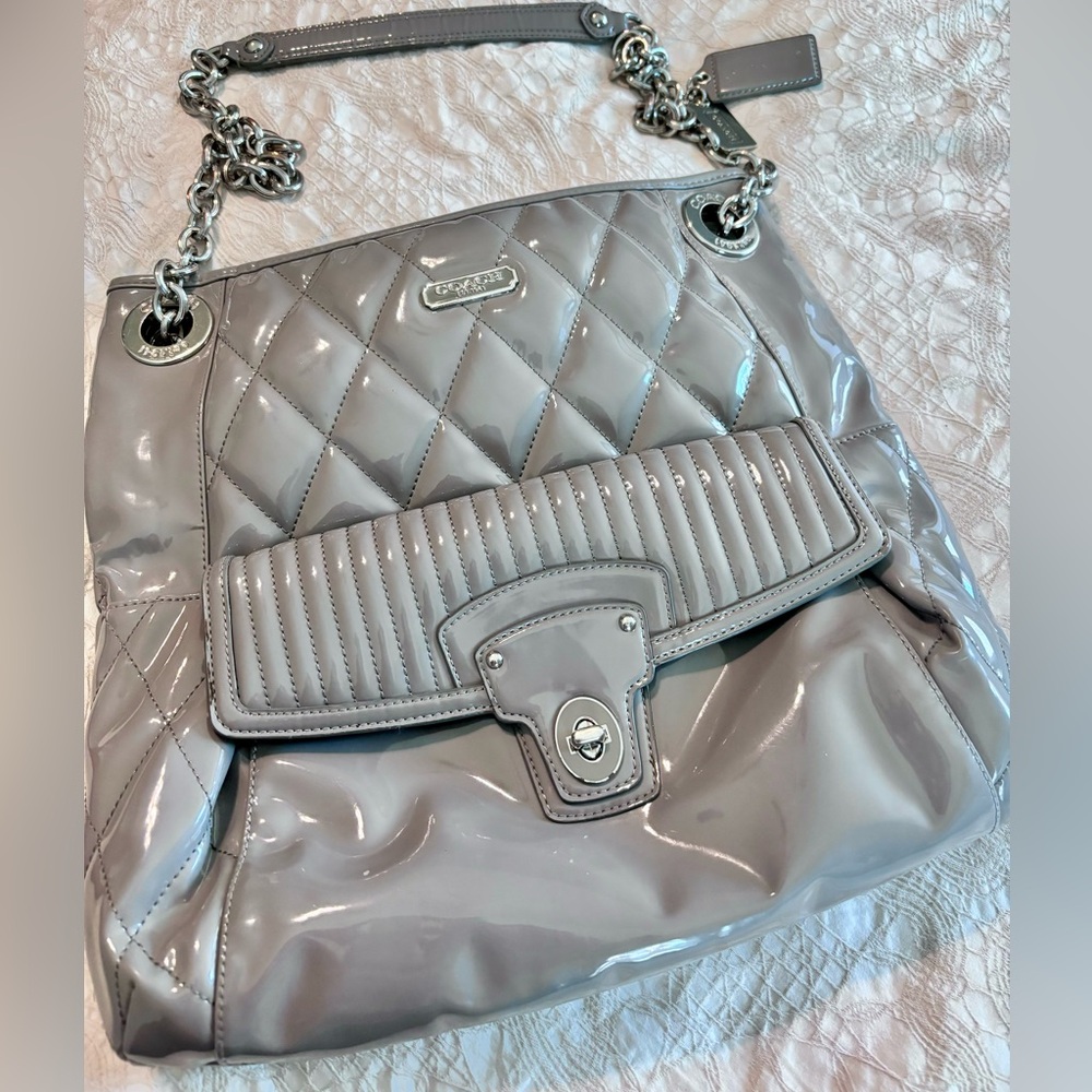 COACH Poppy Line in Silver “Liquid Gloss” Purse/Bag